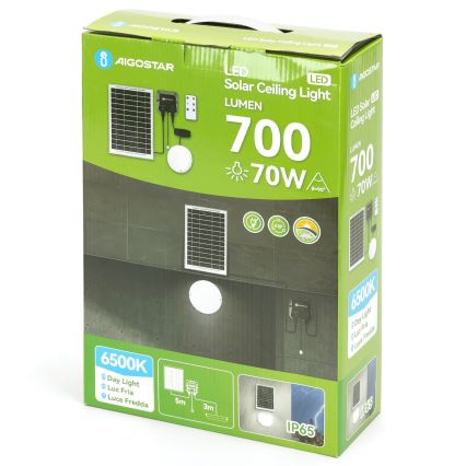 Aigostar - LED Solárne svietidlo LED/70W/12V 6000 mAh 6500K pr. 20,5 cm + diaľkové ovládanie