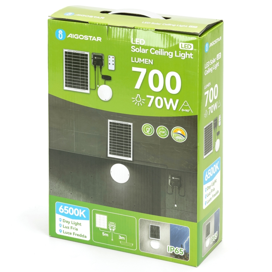 Aigostar - LED solárne svietidlo LED/70W/12V 6000 mAh 6500K IP65 pr. 20,5 cm + diaľkové ovládanie