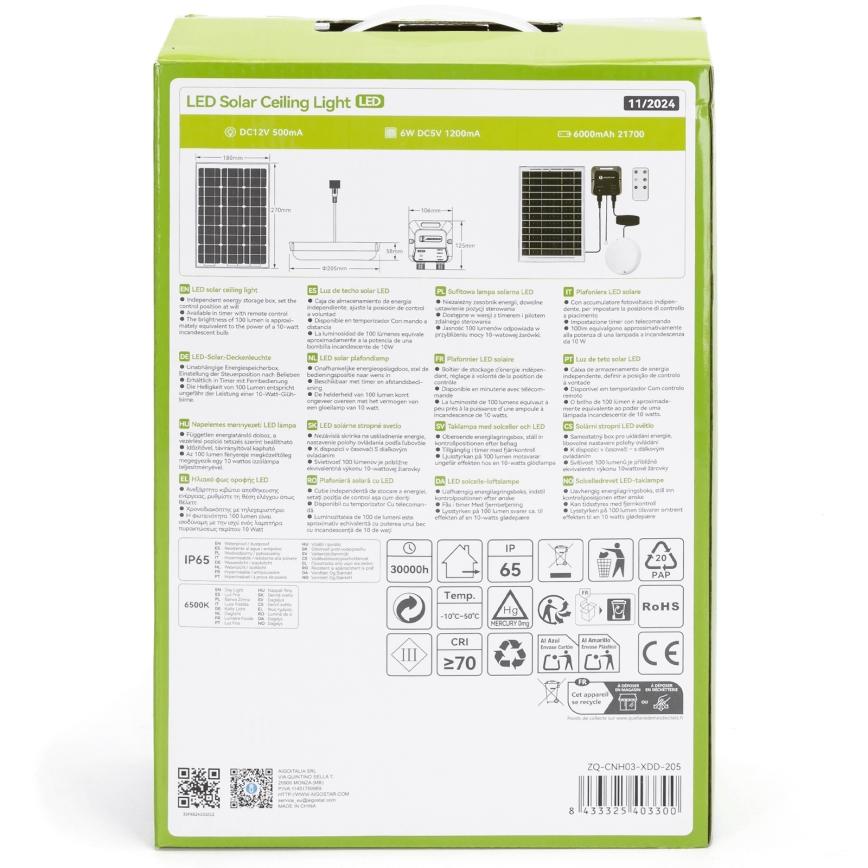 Aigostar - LED solárne svietidlo LED/70W/12V 6000 mAh 6500K IP65 pr. 20,5 cm + diaľkové ovládanie