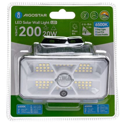 Aigostar - LED Solárne svietidlo so senzorom LED/3,7V 6500K 500 mAh IP65 čierne