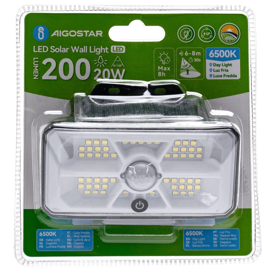 Aigostar - LED Solárne svietidlo so senzorom LED/3,7V 6500K 500 mAh IP65 čierne