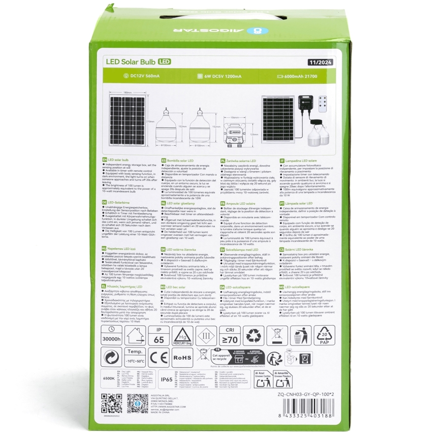 Aigostar - LED Solárny luster so senzorom 2xLED/35W/12V 6000 mAh 6500K pr. 10 cm + diaľkové ovládanie