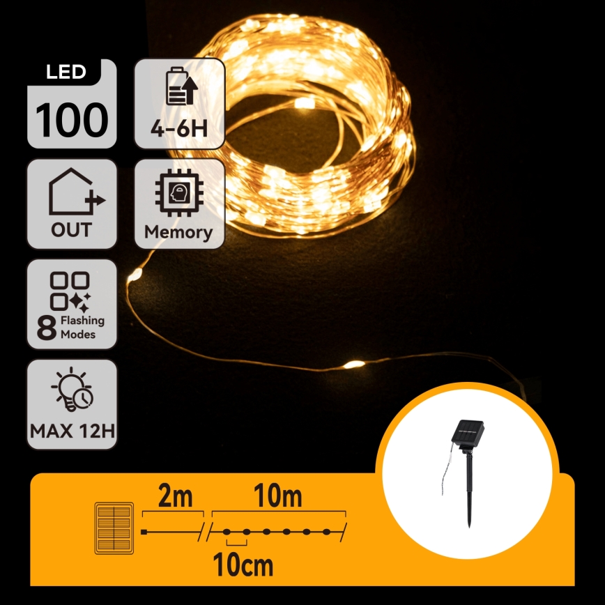 Aigostar - LED solárny svetelný reťazec 100× LED / 8 funkcií, 12 m, 800 mAh, IP65, teplá biela