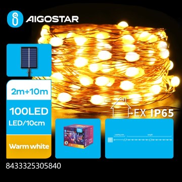 Aigostar - LED solárny svetelný reťazec 100× LED / 8 funkcií, 12 m, 800 mAh, IP65, teplá biela