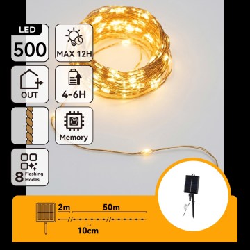 Aigostar - LED solárny vianočný reťaz 500xLED/8 funkcií 52m IP65 teplá biela 1200 mAh