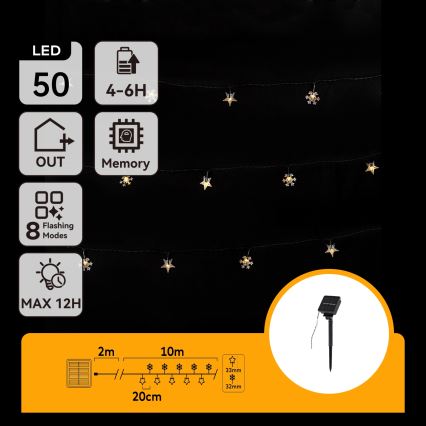 Aigostar - LED solárna vianočná reťaz 50xLED/8 funkcií 12m 800mAh IP65 teplá biela