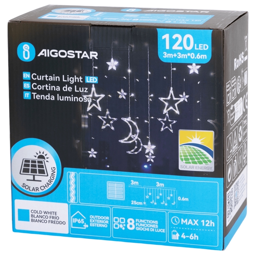 Aigostar - LED solárny vianočný reťaz 120xLED/8 režimov 3x0,6m 500 mAh IP65 studená biela