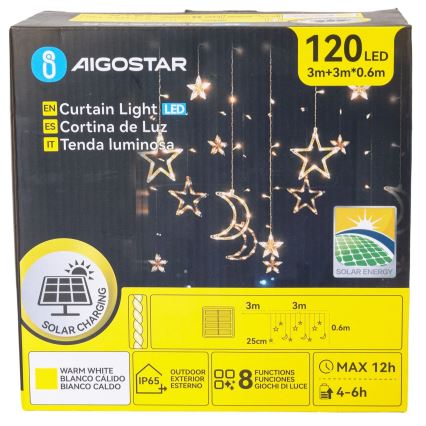Aigostar - Solárny LED vianočný reťazec 120×LED / 8 režimov, 3×0,6 m, 500 mAh, IP65, teplá biela