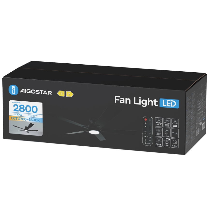 Aigostar - LED Stmievaný stropný ventilátor LED/20W/230V 2700-6500K 132cm čierny + diaľkové ovládanie