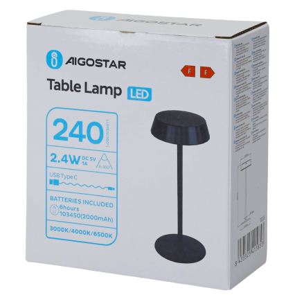 Aigostar - LED Stmievateľná stolná lampa AMBIENT LED/2,4W/5V 3000-6500K čierna 2000 mAh