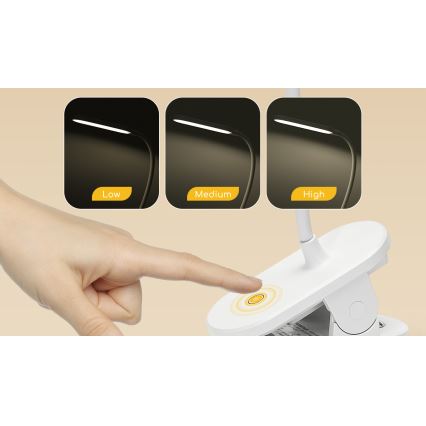 Aigostar - LED Stmievateľná nabíjacia stolná lampa s klipom LED/2,5W/5V 1200mAh biela
