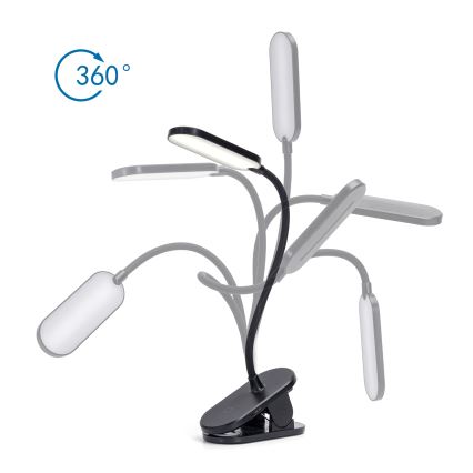 Aigostar - LED Stmievateľná nabíjacia stolná lampa s klipom LED/2,5W/5V čierna