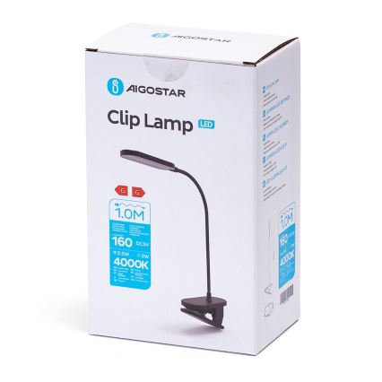 Aigostar - LED Stmievateľná nabíjacia stolná lampa s klipom LED/2,5W/5V čierna