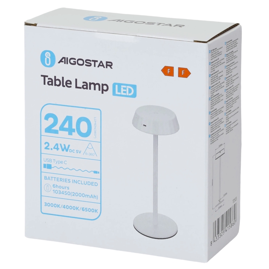 Aigostar - LED Stmievateľná stolná lampa AMBIENT LED/2,4W/5V 3000-6500K biela