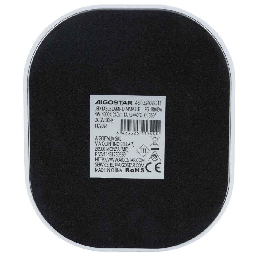 Aigostar - LED Stmievateľná stolná lampa LED/4W/5V 4000K