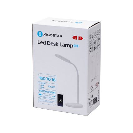 Aigostar - LED Stmievateľná stolná lampa s bezdrôtovým nabíjaním LED/2,5W/5V biela