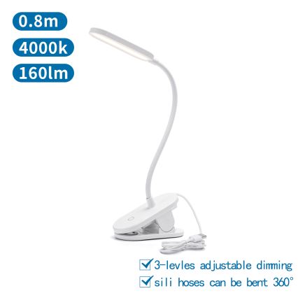 Aigostar - LED Stmievateľná stolná lampa s klipom LED/2,5W/5V biela