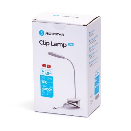 Aigostar - LED Stmievateľná stolná lampa s klipom LED/2,5W/5V biela