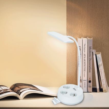 Aigostar - LED stmievateľná stolná lampa so zásuvkami a USB LED/4,6W/230V 3000/4000/6500K biela