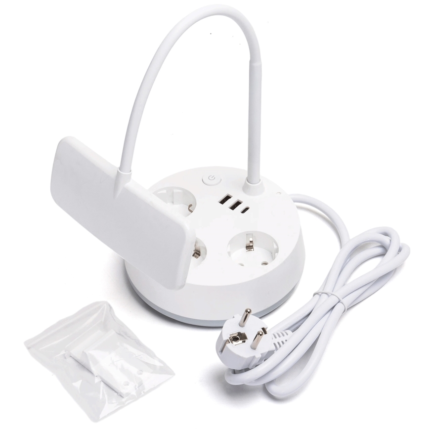 Aigostar - LED stmievateľná stolná lampa so zásuvkami a USB LED/4,6W/230V 3000/4000/6500K biela