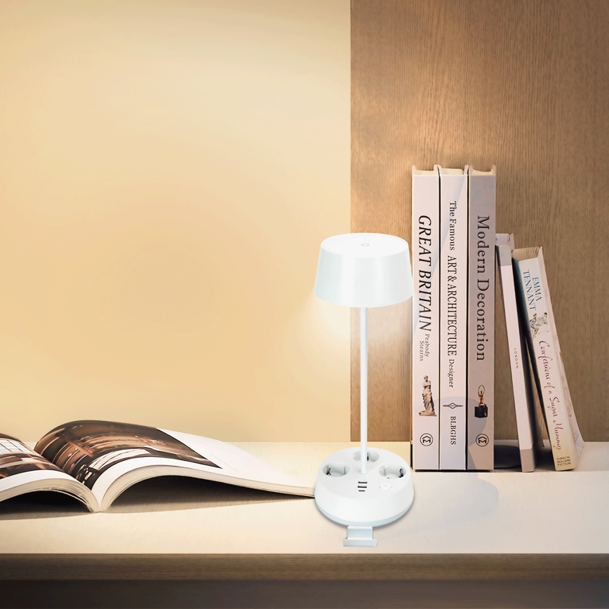 Aigostar - LED stmievateľná stolová lampa so zásuvkami a USB LED/4,6W/230V 3000/4000/6500K biela