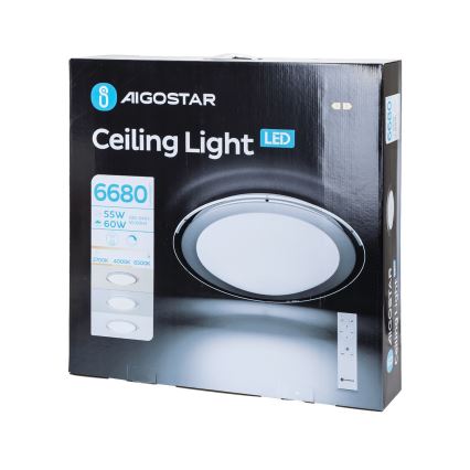 Aigostar - LED Stmievateľné stropné svietidlo LED/60W/230V 2700-6500K pr. 52,7 cm chróm + diaľkové ovládanie