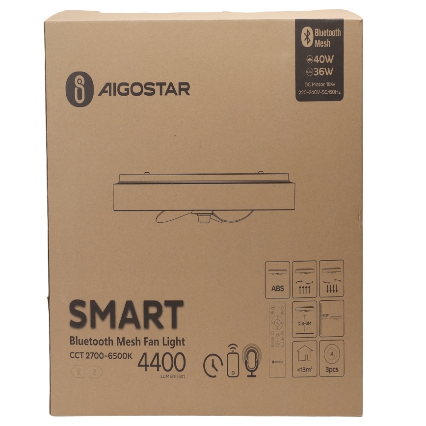 Aigostar - LED Stmievateľné stropné svietidlo s ventilátorom MESH LED/40W/230V 2700-6500K čierna + diaľkové ovládanie
