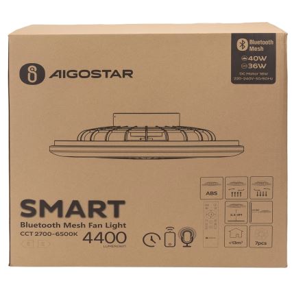 Aigostar - LED Stmievateľné stropné svietidlo s ventilátorom MESH LED/40W/230V 2700-6500K biela + diaľkové ovládanie