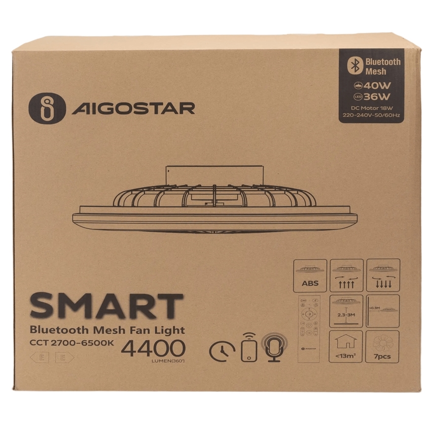 Aigostar - LED Stmievateľné stropné svietidlo s ventilátorom MESH LED/40W/230V 2700-6500K biela + diaľkové ovládanie