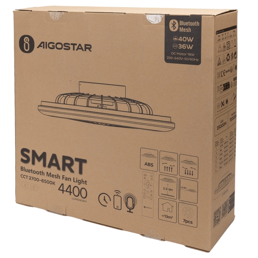 Aigostar - LED Stmievateľné stropné svietidlo s ventilátorom MESH LED/40W/230V 2700-6500K biela + diaľkové ovládanie