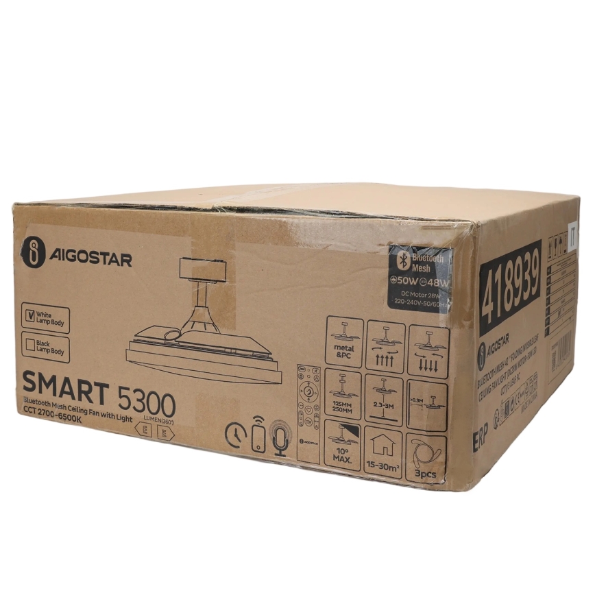 Aigostar - LED Stmievateľné stropné svietidlo s ventilátorom MESH LED/50W/230V 2700-6500K čierna + diaľkové ovládanie