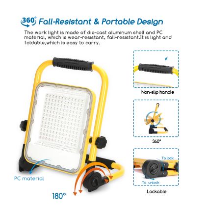 Aigostar - LED Stmievateľný nabíjací reflektor LED/100W/5V 6500K IP65 1500mAh