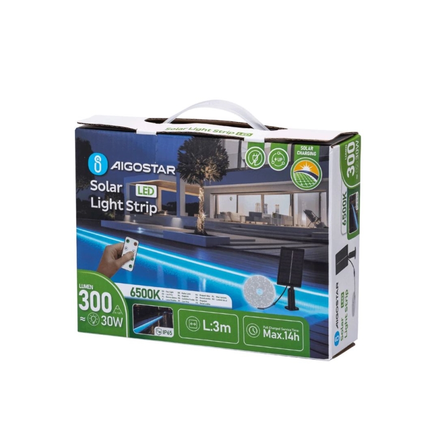 Aigostar - LED Stmievateľný solárny pásik LED/1,6W/3,2V 3 m 1600 mAh 6500K IP65 + diaľkové ovládanie