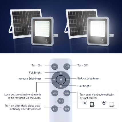 Aigostar - LED Stmievateľný solárny reflektor LED/100W/3,2V IP65 + DO