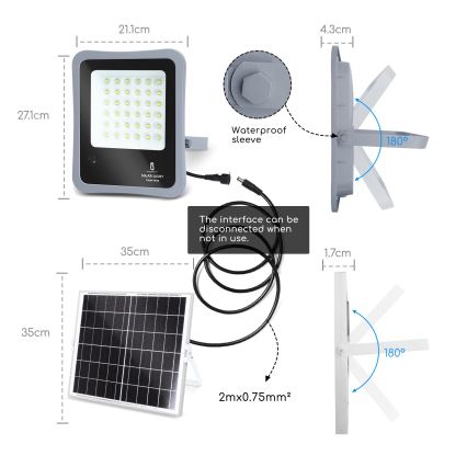 Aigostar - LED Stmievateľný solárny reflektor LED/100W/3,2V IP65 + DO