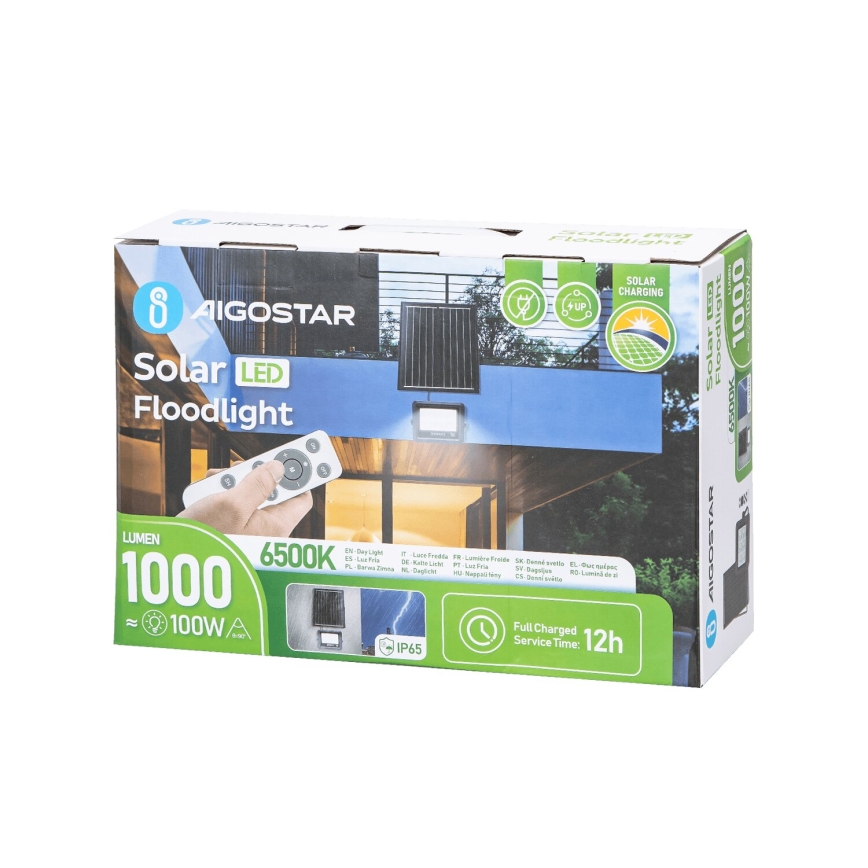 Aigostar - LED Stmievateľný solárny reflektor LED/100W/3,4V IP65 10000 mAh + diaľkové ovládanie