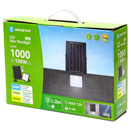 Aigostar - LED Stmievateľný solárny reflektor LED/100W/3,4V 3000/4000/6500K IP66 + diaľkové ovládanie