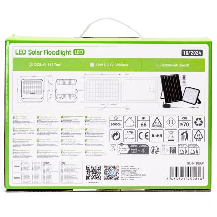 Aigostar - LED Stmievateľný solárny reflektor LED/100W/3,4V 3000/4000/6500K IP66 + diaľkové ovládanie