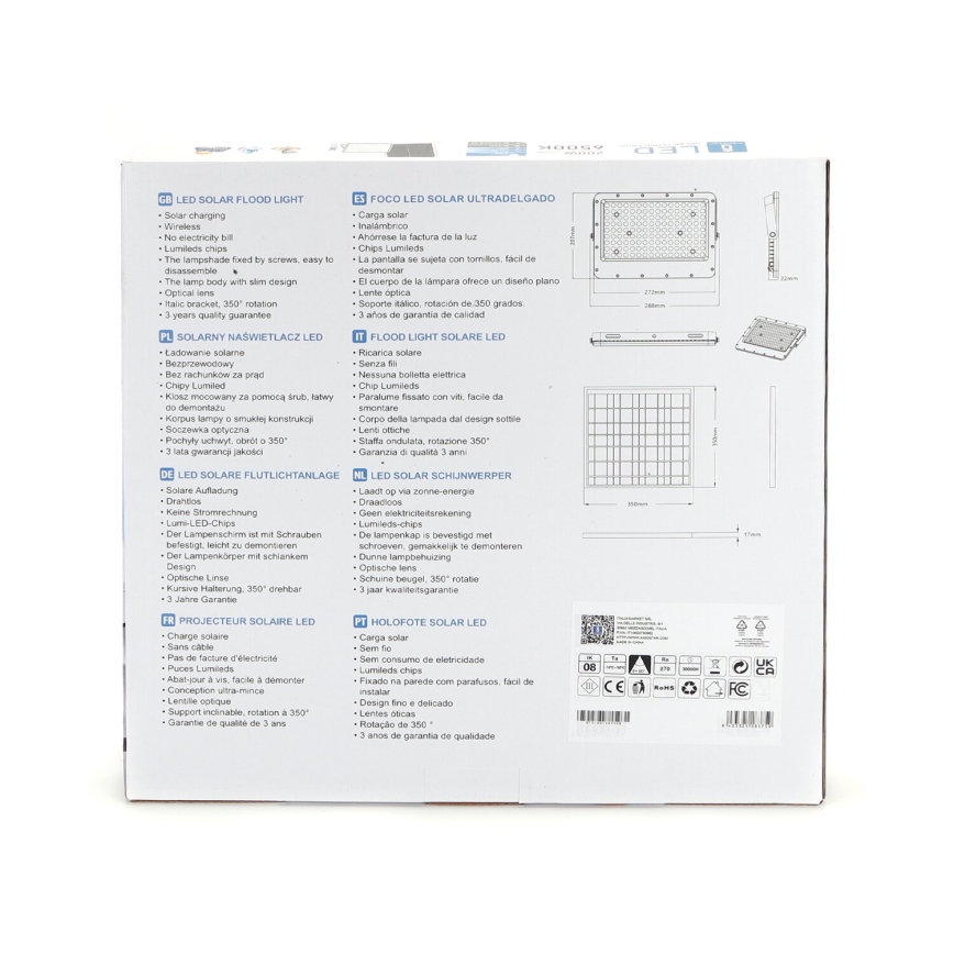 Aigostar - LED Stmievateľný solárny reflektor LED/200W/3,2V IP65 20000 mAh + diaľkové ovládanie