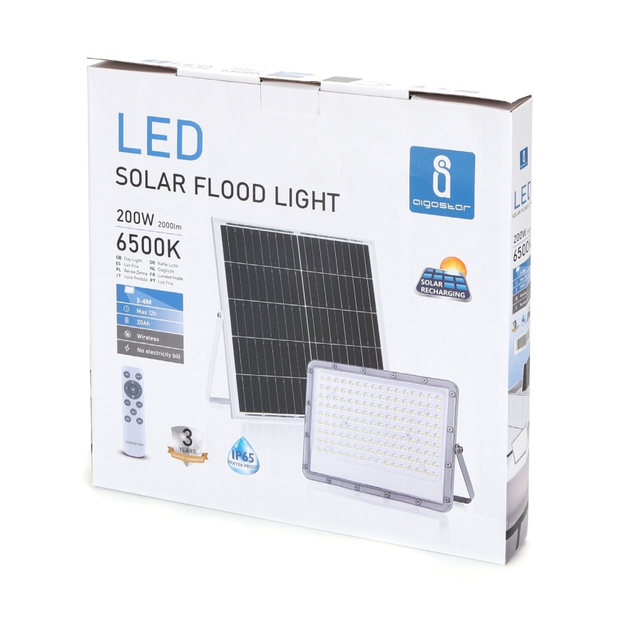 Aigostar - LED Stmievateľný solárny reflektor LED/200W/3,2V IP65 + diaľkové ovládanie