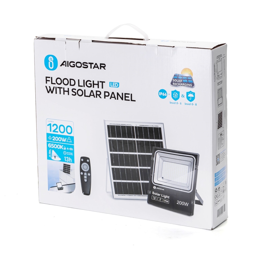 Aigostar - LED Stmievateľný solárny reflektor LED/200W/3,2V IP66 15000 mAh + diaľkové ovládanie
