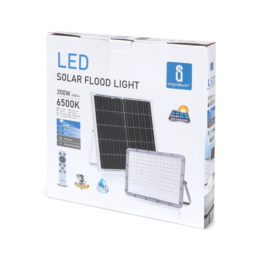 Aigostar - LED Stmievateľný solárny reflektor LED/200W/3,4V IP65 + diaľkové ovládanie