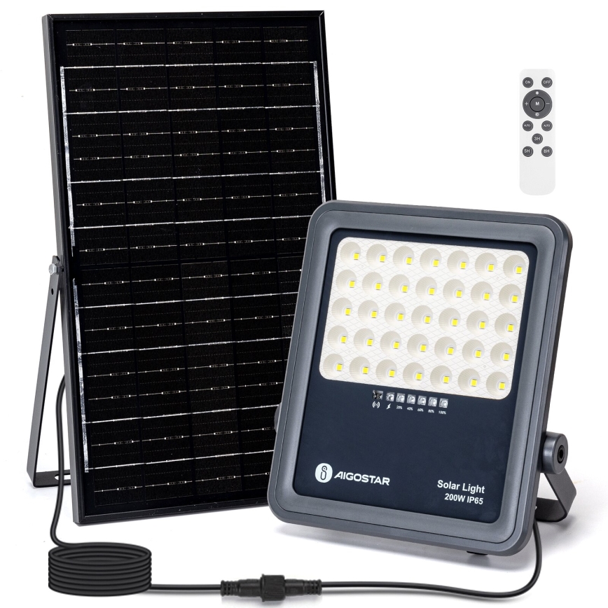 Aigostar - LED Stmievateľný solárny reflektor LED/200W/3,4V IP65 15000 mAh + diaľkové ovládanie
