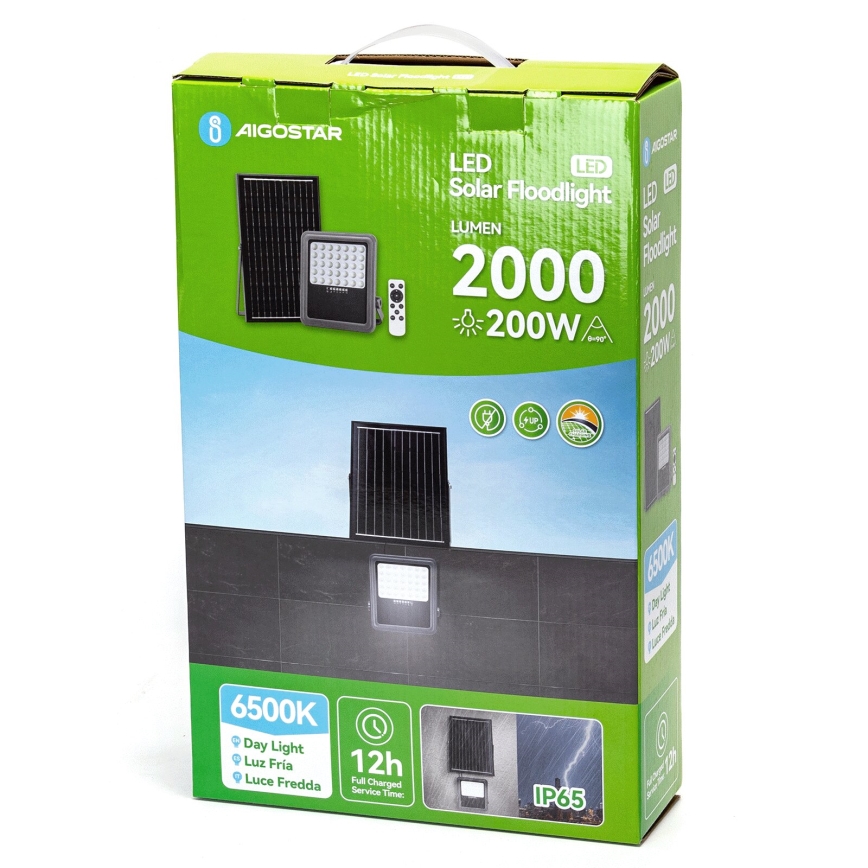 Aigostar - LED Stmievateľný solárny reflektor LED/200W/3,4V IP65 15000 mAh + diaľkové ovládanie