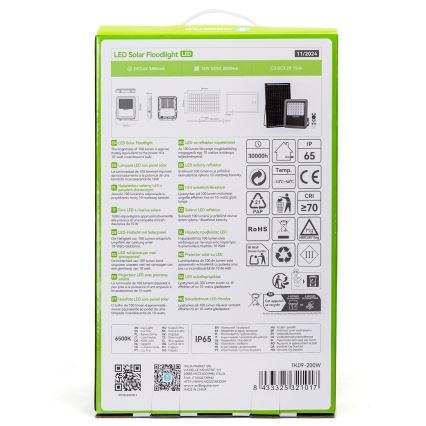 Aigostar - LED Stmievateľný solárny reflektor LED/200W/3,4V IP65 15000 mAh + diaľkové ovládanie