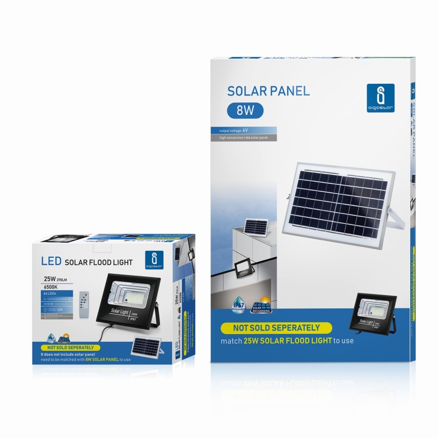 Aigostar - LED Stmievateľný solárny reflektor LED/25W/3,2V IP67 5000 mAh + diaľkové ovládanie