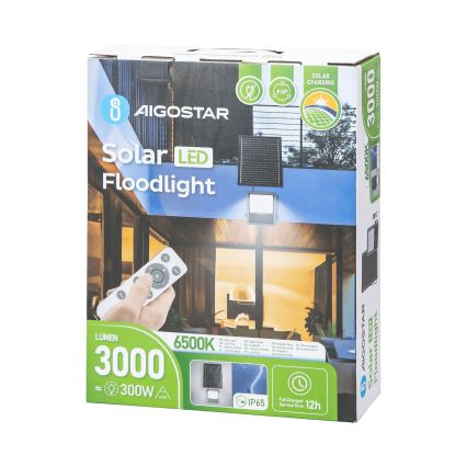 Aigostar - LED Stmievateľný solárny reflektor LED/300W/3,4V IP65 20000 mAh + diaľkové ovládanie
