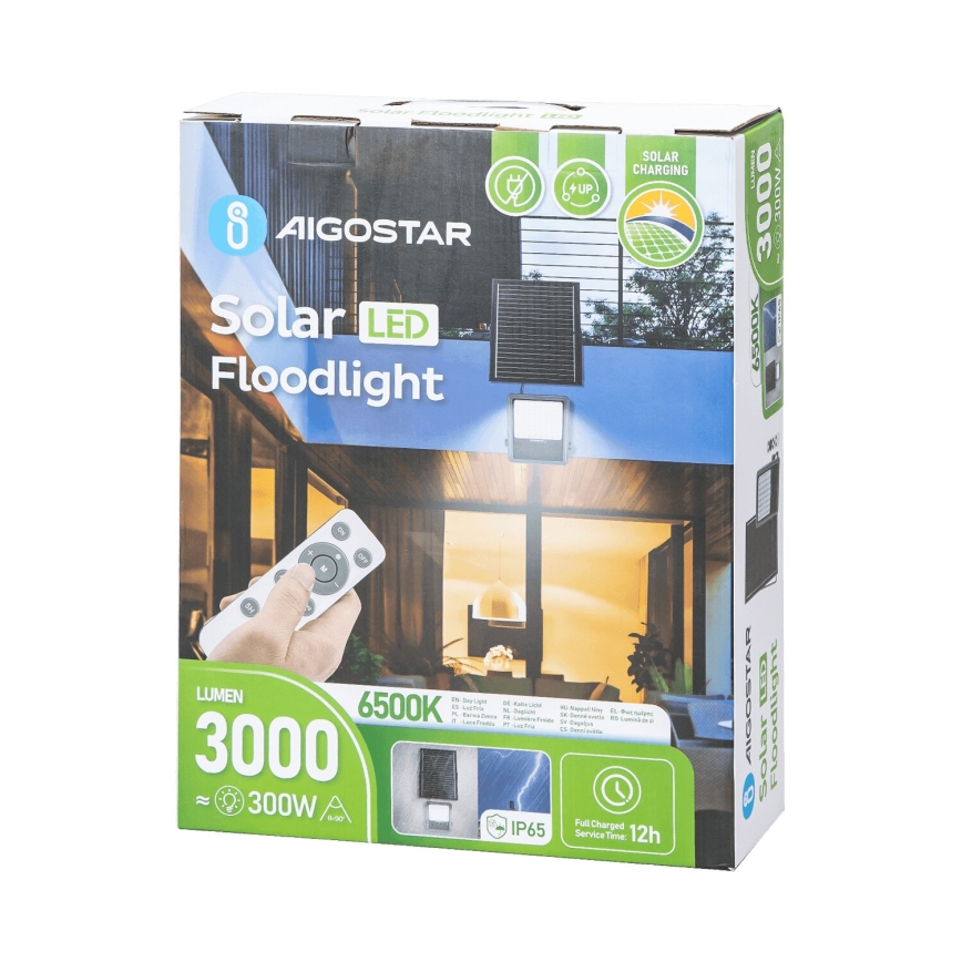 Aigostar - LED Stmievateľný solárny reflektor LED/300W/3,4V IP65 20000 mAh + diaľkové ovládanie