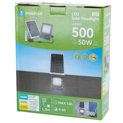 Aigostar - LED stmievateľný solárny reflektor LED/50W/3,2V 1200mAh 3000K/4000K/6500K IP66 + diaľkové ovládanie
