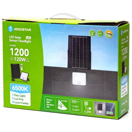Aigostar - LED Stmievateľný solárny reflektor so senzorom LED/120W/3,4V 6500K IP66 8000 mAh + diaľkové ovládanie